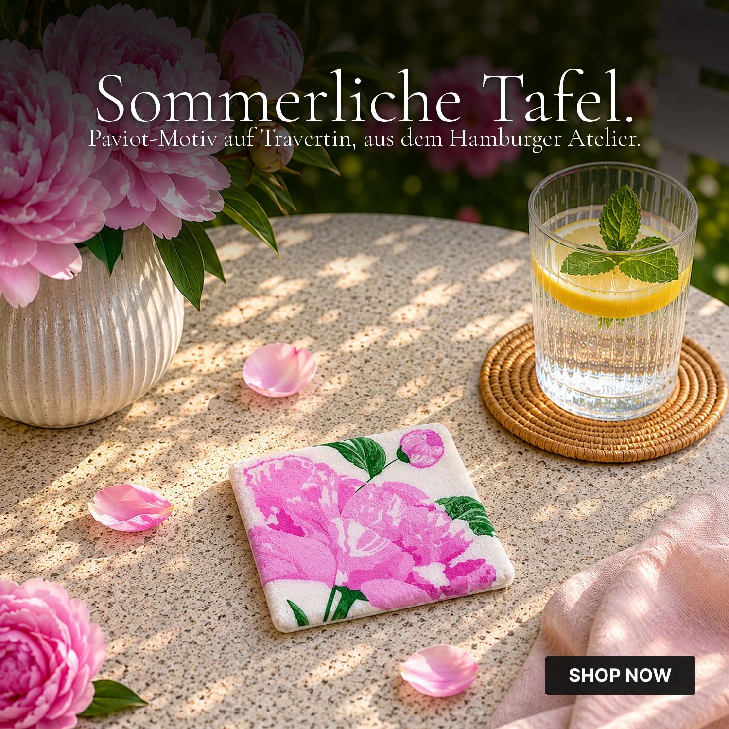 Travertin Untersetzer Pivoine Sommertafel Travertin Untersetzer Pivoine Sommertafel