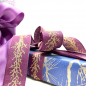 Preview: Gift ribbon, Winter Twig, rose purple with print glitter gold, 25 mm width, woven edge, style