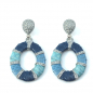 Preview: KMO Earclips Cora Snakskin leather blue accent kamelitte silver, front