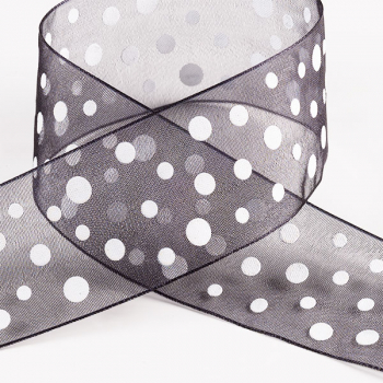 Ribbon dotty black with white dots, detail