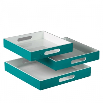 Tray, square, Outside paint Lacquer turquoise, Inside white