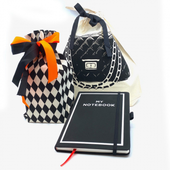 Bag All, Notebook A5, black, elastic band, print my notebook white, set style