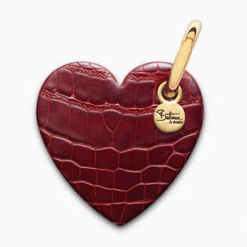 Bettina a Paris, heart key fob Cherie, red alligator leather with green edge colour , carabiner closure, top