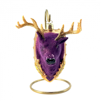 purple-gold Christmas decorations in deerhead form