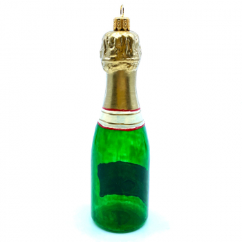 Christborn Weihnachtsanhänger Champagnerflasche, grün mit gold glitter Akzenten, Rückseite