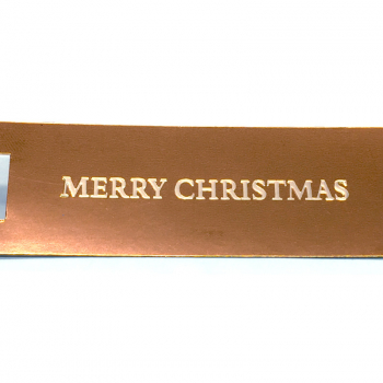 Embacollage Christmas tag green Merry Christmas copper, blind embossing, detail