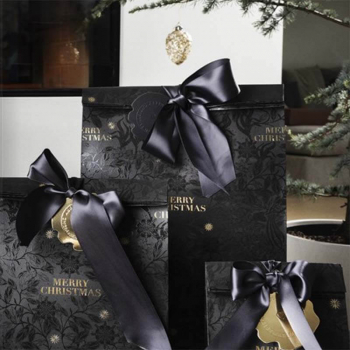 Gift wrap, gift bag, BlackMagic Forrest, embossed Merry Christmas, black, style