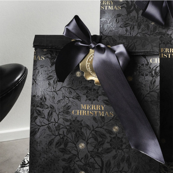 Gift wrap, gift bag, BlackMagic Forrest, embossed Merry Christmas, black, style