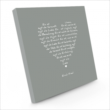 Painting on canvas white love poem, print grey, sideview