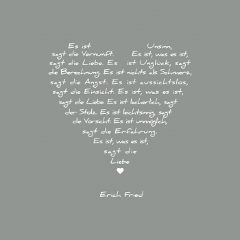 Painting on canvas white love poem, print grey,  front