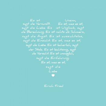 Painting on canvas white love poem, print turquoise