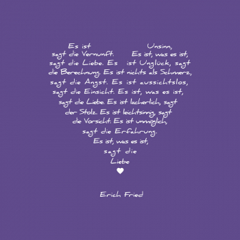 Painting on canvas white love poem, print purple, front