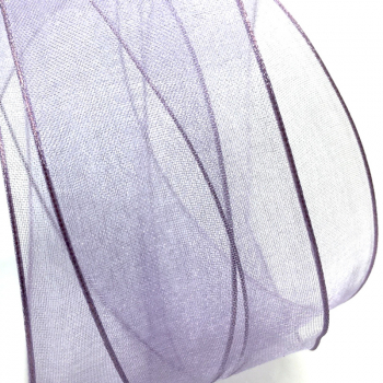 Gift ribbon transparent organza lilac, with woven edge