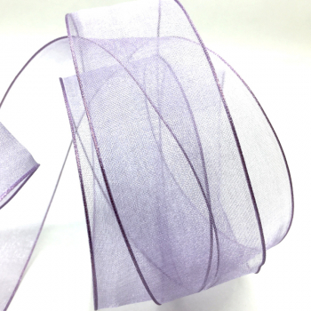 Gift ribbon transparent organza lilac, with woven edge, detail