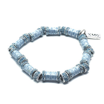 KMO, bracelet Swop, elasticated, silver powder, light blue, front