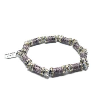 KMO, bracelet Swop, elasticated, silver powder, Snake light pink, front