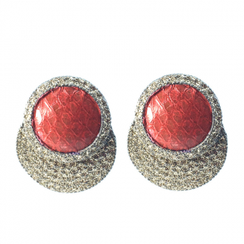 KMO Earstuds Cami Snakeskin leather coral, accent camelite gold, front