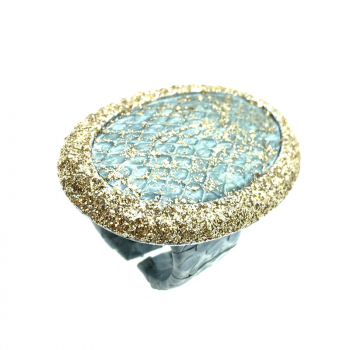 Kmo ring Nika, Snake lightblue  Glitter gold, side