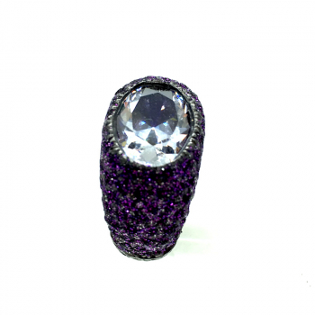 KMO Silver Ring with cabochon amethyst, front