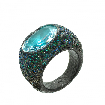 KMO Silver Ring with cabochon green and kamelite green, side