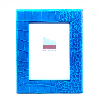 Frame square, leather, croco embossing, lightblue, front