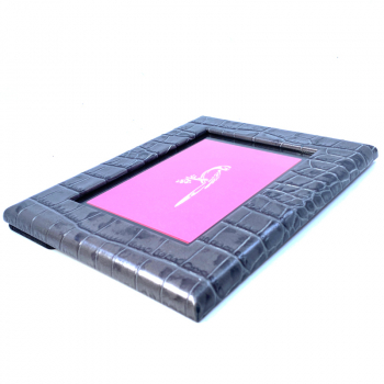 Frame square, leather, croco embossing, darkgrey, side