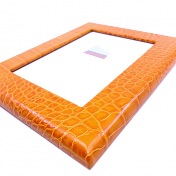 Frame square, leather, croco embossing, orange, detail