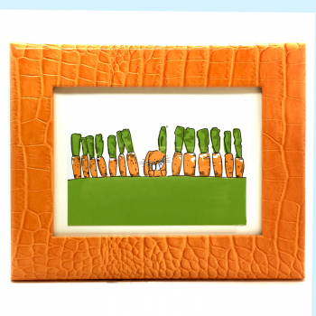 Frame square, leather, croco embossing, orange, front