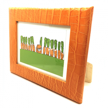 Frame square, leather, croco embossing, orange, side