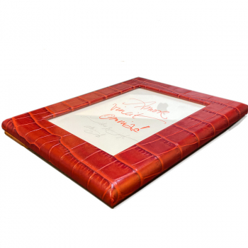 Frame square, leather, croco embossing, red, front