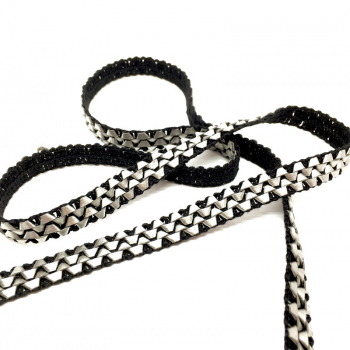 ribbon, Trimming, 12 mm, leather, silver-black