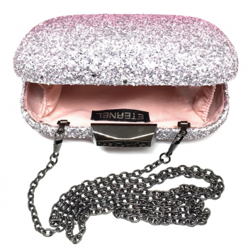 Box Clutch Glow, Glitter, pink verlaufend, offen