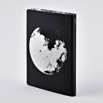 Nuuna, Notebook, Flex cover from smooth bonded leather minidots pages, black, silver, Moon Motiv, side