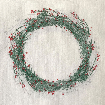 Paviot Servietten white christmas wreath, Couronne green-red, detail