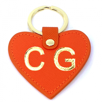 Trixi Gronau leather key fob Sunny orange front, hotfoil stamping gold