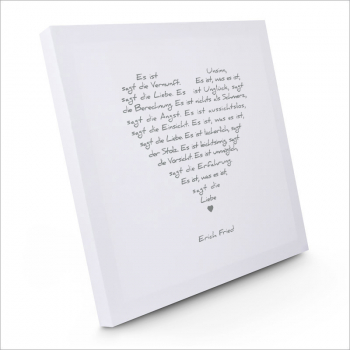 Painting on canvas white love poem, print grey, sideview