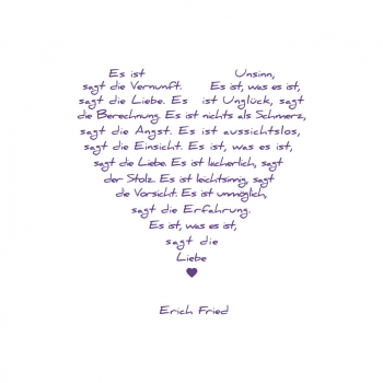 Painting on canvas white love poem, print purple, front