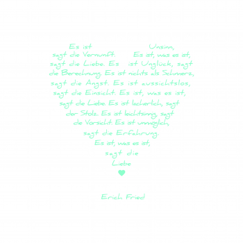 Painting on canvas white love poem, print turquoise