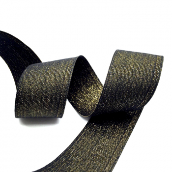 Gift ribbon, tape, Cotton-Lurex, black-gold, 40 mm