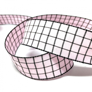 Geschenkband, Carré, 30 mm, kariert rosa-schwarz, Detail