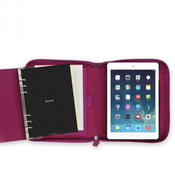 Finsbury iPad Air Organizer, leather, rasberry, open, with iPad Air