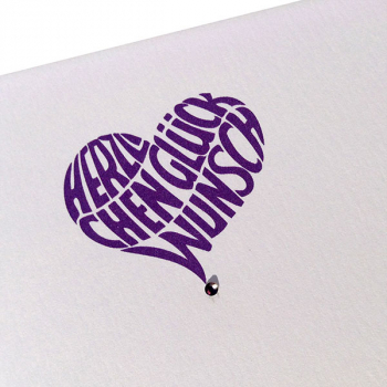 Heart Greeting Card,Color Offset printing purple with Swarovski elements, detail