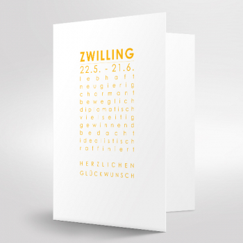 GEMINI Zodiac Greeting Card,print orange