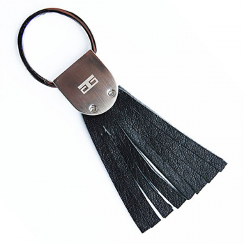 Key Chain, satin stainless steel, leather, black, Trixi Gronau