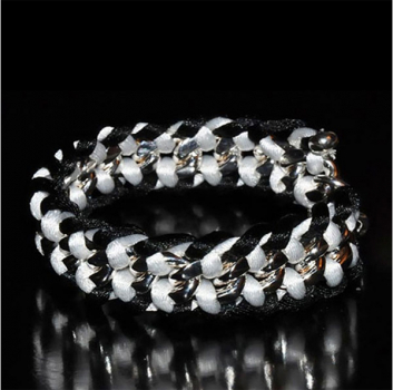 Vain, bracelet, silver color, silk ribbon black / white