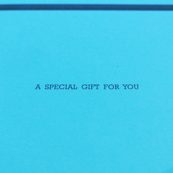 A-SPECIAL-GIFT-FOR-YOU Faltbox Material Karotn Aufdruck schwarzem “a special gift for you” Farbe türkis mit schwarzem Rand Größe B 10 cm • L 10 cm • H 6 cm