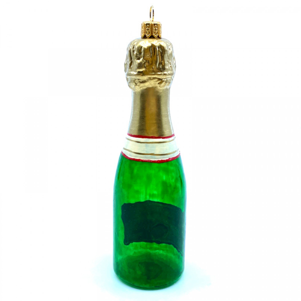 Christborn Weihnachtsanhänger Champagnerflasche, grün mit gold glitter Akzenten, Rückseite