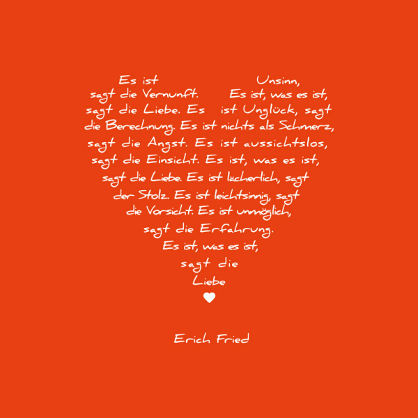 Painting on canvas white love poem, print orange