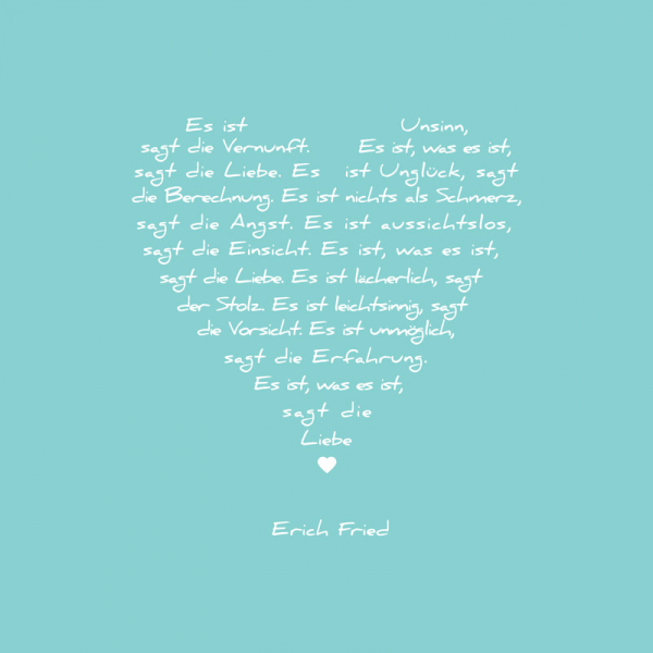 Painting on canvas white love poem, print turquoise