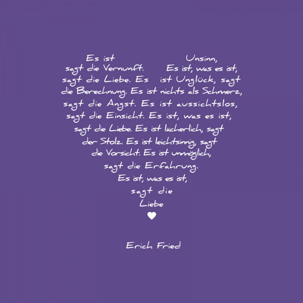 Painting on canvas white love poem, print purple, front